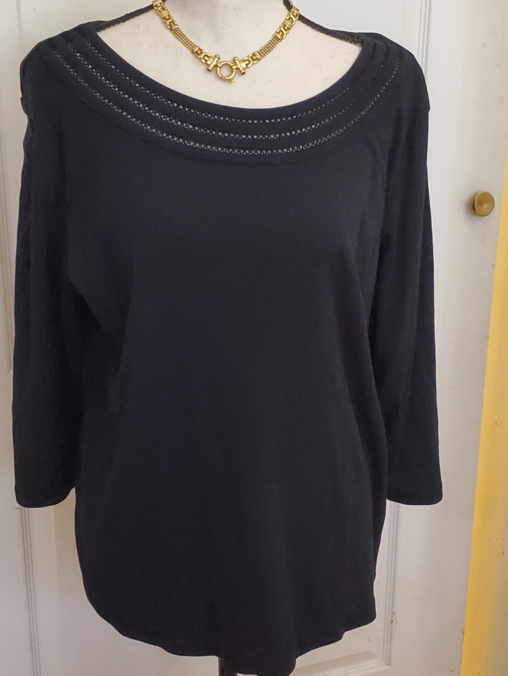 Karen Scott Black Lattice Scoop  Neck Sweater sz XL